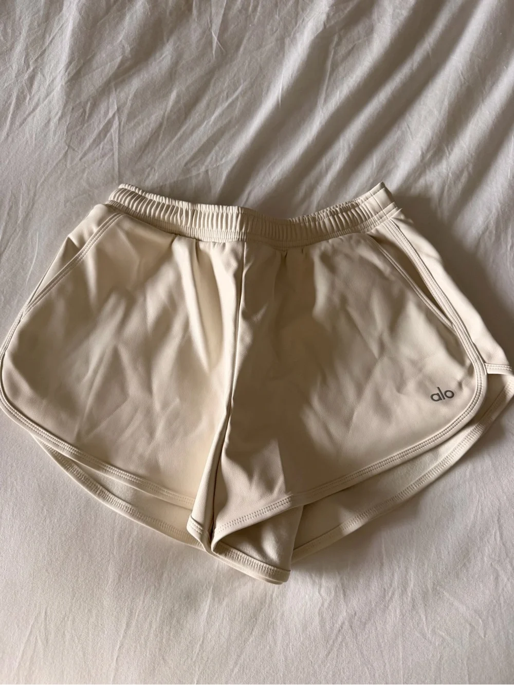 ALO Yoga Cream Faux Leather Shorts